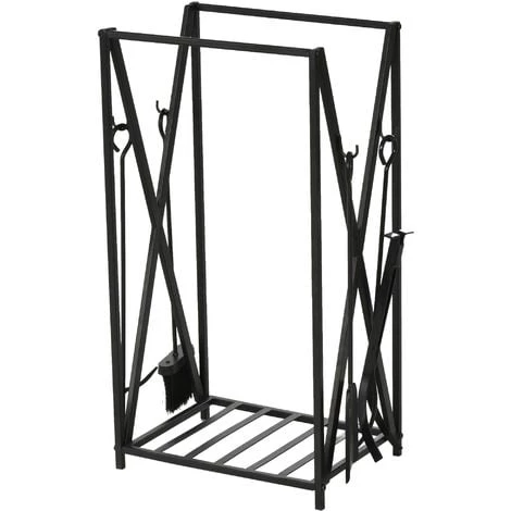 HOMCOM Serviteur De Cheminée - Porte Bûches - Range Bûches Multi Accessoires étagère 46L X 30l X 76H Cm Acier Noir - Noir 3 HOMCOM Serviteur De Cheminée - Porte Bûches - Range Bûches Multi Accessoires étagère 46L X 30l X 76H Cm Acier Noir - Noir