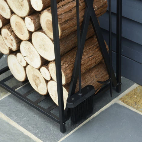 HOMCOM Serviteur De Cheminée - Porte Bûches - Range Bûches Multi Accessoires étagère 46L X 30l X 76H Cm Acier Noir - Noir 4 HOMCOM Serviteur De Cheminée - Porte Bûches - Range Bûches Multi Accessoires étagère 46L X 30l X 76H Cm Acier Noir - Noir – Image 2
