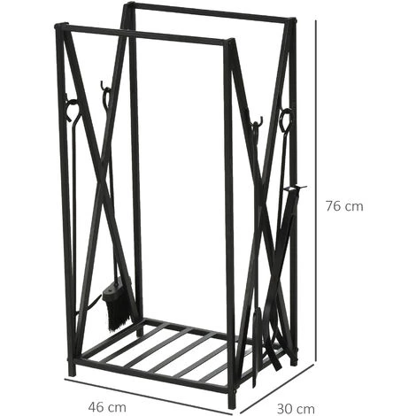 HOMCOM Serviteur De Cheminée - Porte Bûches - Range Bûches Multi Accessoires étagère 46L X 30l X 76H Cm Acier Noir - Noir 5 HOMCOM Serviteur De Cheminée - Porte Bûches - Range Bûches Multi Accessoires étagère 46L X 30l X 76H Cm Acier Noir - Noir – Image 3