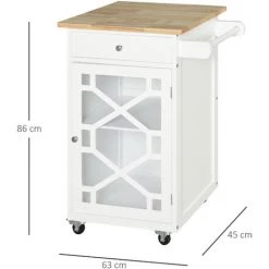 HOMCOM Chariot De Service - Desserte De Cuisine à Roulettes - Tiroir, Placard, Porte-serviette - Dim. 63L X 45l X 86H Cm - Plateau Bois Caoutchouc Structure MDF Blanc - Blanc 9 HOMCOM Chariot De Service - Desserte De Cuisine à Roulettes - Tiroir, Placard, Porte-serviette - Dim. 63L X 45l X 86H Cm - Plateau Bois Caoutchouc Structure MDF Blanc - Blanc -France HOMCOM Soldes 2022 24232730 3