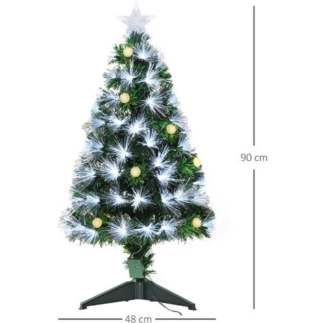 HOMCOM Sapin De Noël Artificiel Lumineux Fibre Optique LED + 14 Ampoules + Support Pied Ø 48 X 90H Cm 90 Branches étoile Sommet Brillante Vert - Vert 5 HOMCOM Sapin De Noël Artificiel Lumineux Fibre Optique LED + 14 Ampoules + Support Pied Ø 48 X 90H Cm 90 Branches étoile Sommet Brillante Vert - Vert – Image 3