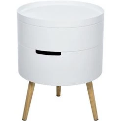 HOMCOM Table De Chevet - Table Basse Avec 2 Compartiments De Rangement - Plateau MDF - Dim. Ø 38 X 48 Cm - Blanc - Blanc