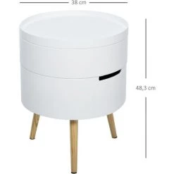 HOMCOM Table De Chevet - Table Basse Avec 2 Compartiments De Rangement - Plateau MDF - Dim. Ø 38 X 48 Cm - Blanc - Blanc -France HOMCOM Soldes 2022 24232754 3