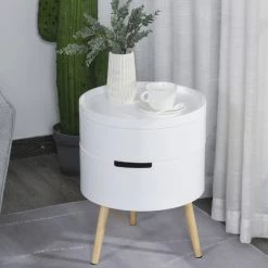 HOMCOM Table De Chevet - Table Basse Avec 2 Compartiments De Rangement - Plateau MDF - Dim. Ø 38 X 48 Cm - Blanc - Blanc -France HOMCOM Soldes 2022 24232754 4