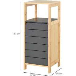 HOMCOM Meuble Colonne Rangement Salle De Bain Style Cosy Dim. 32L X 30l X 80H Cm Porte étagères Niche Bambou Gris - Gris -France HOMCOM Soldes 2022 24232757 3