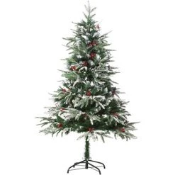 HOMCOM Sapin De Noël Artificiel Enneigé Ø 75 X 150H Cm 451 Branches épines Imitation Nordmann Grand Réalisme 56 Houx - Vert