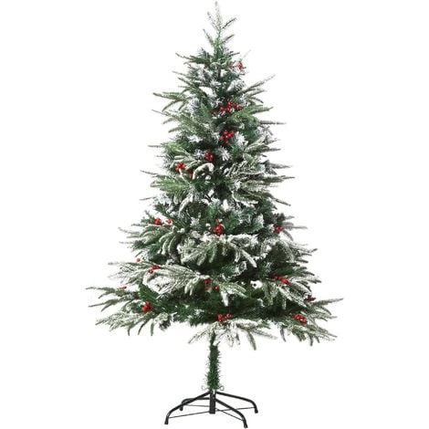 HOMCOM Sapin De Noël Artificiel Enneigé Ø 75 X 150H Cm 451 Branches épines Imitation Nordmann Grand Réalisme 56 Houx - Vert 3 HOMCOM Sapin De Noël Artificiel Enneigé Ø 75 X 150H Cm 451 Branches épines Imitation Nordmann Grand Réalisme 56 Houx - Vert
