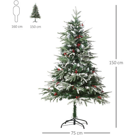 HOMCOM Sapin De Noël Artificiel Enneigé Ø 75 X 150H Cm 451 Branches épines Imitation Nordmann Grand Réalisme 56 Houx - Vert 5 HOMCOM Sapin De Noël Artificiel Enneigé Ø 75 X 150H Cm 451 Branches épines Imitation Nordmann Grand Réalisme 56 Houx - Vert – Image 3