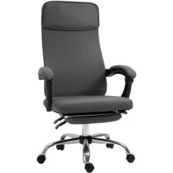 HOMCOM Fauteuil De Bureau Manager Dossier Inclinable Hauteur Réglable Roulettes Pivotantes Repose-pied Appui-tête Polyester Gris - Gris