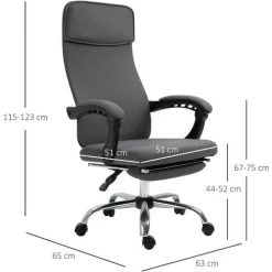 HOMCOM Fauteuil De Bureau Manager Dossier Inclinable Hauteur Réglable Roulettes Pivotantes Repose-pied Appui-tête Polyester Gris - Gris -France HOMCOM Soldes 2022 24713927 3