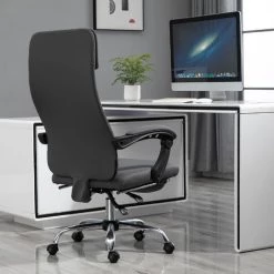 HOMCOM Fauteuil De Bureau Manager Dossier Inclinable Hauteur Réglable Roulettes Pivotantes Repose-pied Appui-tête Polyester Gris - Gris -France HOMCOM Soldes 2022 24713927 4