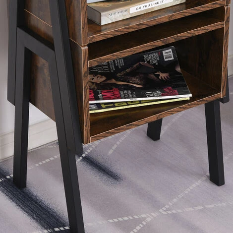 HOMCOM Tables De Chevet Style Industriel - Lot De 2 Tables De Nuit - Meubles Empilables - Panneaux Particules Aspect Vieux Bois Métal Noir - Marron 6 HOMCOM Tables De Chevet Style Industriel - Lot De 2 Tables De Nuit - Meubles Empilables - Panneaux Particules Aspect Vieux Bois Métal Noir - Marron – Image 4