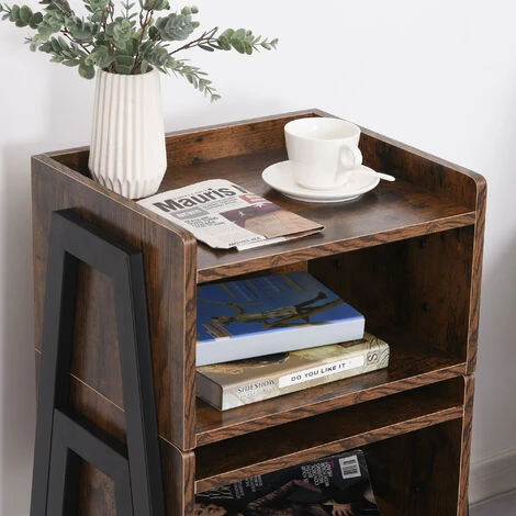 HOMCOM Tables De Chevet Style Industriel - Lot De 2 Tables De Nuit - Meubles Empilables - Panneaux Particules Aspect Vieux Bois Métal Noir - Marron 7 HOMCOM Tables De Chevet Style Industriel - Lot De 2 Tables De Nuit - Meubles Empilables - Panneaux Particules Aspect Vieux Bois Métal Noir - Marron – Image 5