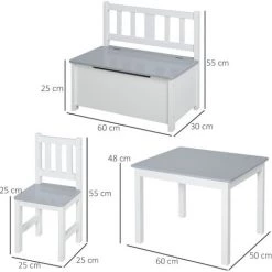 HOMCOM Ensemble De Table Et Chaises Enfant - Set De 4 Pièces - Table, 2 Chaises, Banc Coffre 2 En 1 - MDF Pin Blanc Gris 8 HOMCOM Ensemble De Table Et Chaises Enfant - Set De 4 Pièces - Table, 2 Chaises, Banc Coffre 2 En 1 - MDF Pin Blanc Gris -France HOMCOM Soldes 2022 24852772 3
