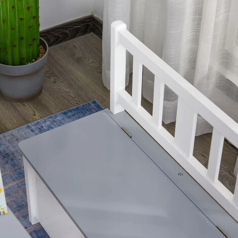 HOMCOM Ensemble De Table Et Chaises Enfant - Set De 4 Pièces - Table, 2 Chaises, Banc Coffre 2 En 1 - MDF Pin Blanc Gris 6 HOMCOM Ensemble De Table Et Chaises Enfant - Set De 4 Pièces - Table, 2 Chaises, Banc Coffre 2 En 1 - MDF Pin Blanc Gris – Image 4
