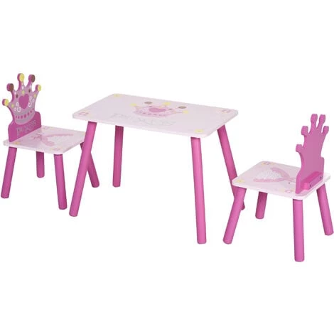 HOMCOM Ensemble Table Et Chaises Enfant Design Princesse Motif Couronne Bois Pin MDF Rose 3 HOMCOM Ensemble Table Et Chaises Enfant Design Princesse Motif Couronne Bois Pin MDF Rose