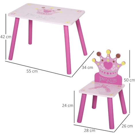 HOMCOM Ensemble Table Et Chaises Enfant Design Princesse Motif Couronne Bois Pin MDF Rose 5 HOMCOM Ensemble Table Et Chaises Enfant Design Princesse Motif Couronne Bois Pin MDF Rose – Image 3