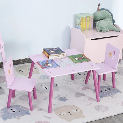 HOMCOM Ensemble Table Et Chaises Enfant Design Princesse Motif Château Bois Pin MDF Rose 4 HOMCOM Ensemble Table Et Chaises Enfant Design Princesse Motif Château Bois Pin MDF Rose – Image 2