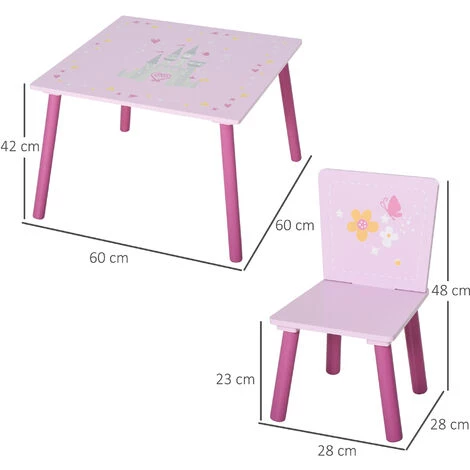 HOMCOM Ensemble Table Et Chaises Enfant Design Princesse Motif Château Bois Pin MDF Rose 5 HOMCOM Ensemble Table Et Chaises Enfant Design Princesse Motif Château Bois Pin MDF Rose – Image 3