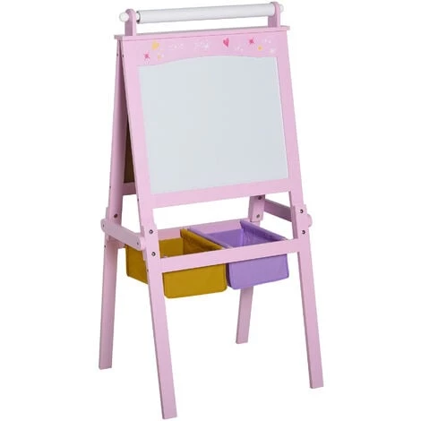 HOMCOM Tableau Enfant - Chevalet Enfant - Ardoise Double Face - Tableau Blanc Tableau à Craie - Rouleau Papier + Paniers Rangement Intégrés - MDF Rose 3 HOMCOM Tableau Enfant - Chevalet Enfant - Ardoise Double Face - Tableau Blanc Tableau à Craie - Rouleau Papier + Paniers Rangement Intégrés - MDF Rose