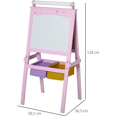HOMCOM Tableau Enfant - Chevalet Enfant - Ardoise Double Face - Tableau Blanc Tableau à Craie - Rouleau Papier + Paniers Rangement Intégrés - MDF Rose 5 HOMCOM Tableau Enfant - Chevalet Enfant - Ardoise Double Face - Tableau Blanc Tableau à Craie - Rouleau Papier + Paniers Rangement Intégrés - MDF Rose – Image 3