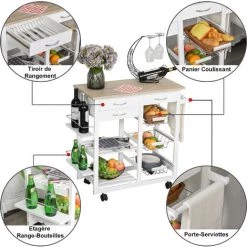 HOMCOM Chariot De Service Desserte De Cuisine à Roulettes Multi-rangements 92L X 37l X 82H Cm MDF Imitation Chêne Clair Pin Blanc - Blanc 10 HOMCOM Chariot De Service Desserte De Cuisine à Roulettes Multi-rangements 92L X 37l X 82H Cm MDF Imitation Chêne Clair Pin Blanc - Blanc -France HOMCOM Soldes 2022 24957249 4