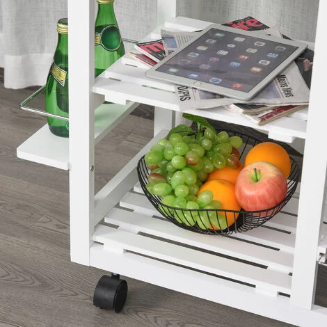 HOMCOM Chariot De Service Desserte De Cuisine à Roulettes Multi-rangements 92L X 37l X 82H Cm MDF Imitation Chêne Clair Pin Blanc - Blanc 7 HOMCOM Chariot De Service Desserte De Cuisine à Roulettes Multi-rangements 92L X 37l X 82H Cm MDF Imitation Chêne Clair Pin Blanc - Blanc – Image 5