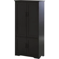 HOMCOM Armoire De Cuisine Contemporaine Multi-rangements 2 Placards 3 étagères MDF Panneaux Particules Noir