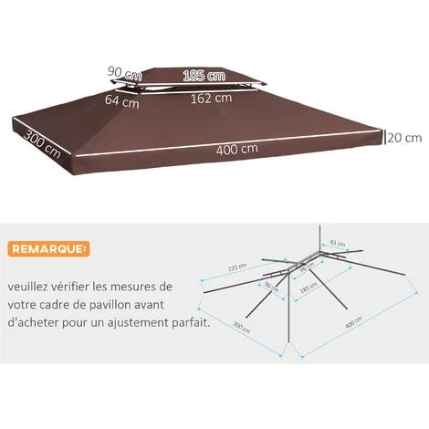 HOMCOM Toile De Rechange Pour Pavillon Tonnelle Tente Polyester Haute Densité Imperméabilisé 180 G/m² 3 X 4 M Chocolat 5 HOMCOM Toile De Rechange Pour Pavillon Tonnelle Tente Polyester Haute Densité Imperméabilisé 180 G/m² 3 X 4 M Chocolat – Image 3