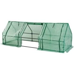 HOMCOM Mini Serre De Jardin 270L X 90l X 90H Cm Acier PE Haute Densité 140 G/m² Anti-UV 3 Fenêtres Avec Zip Enroulables Vert - Vert