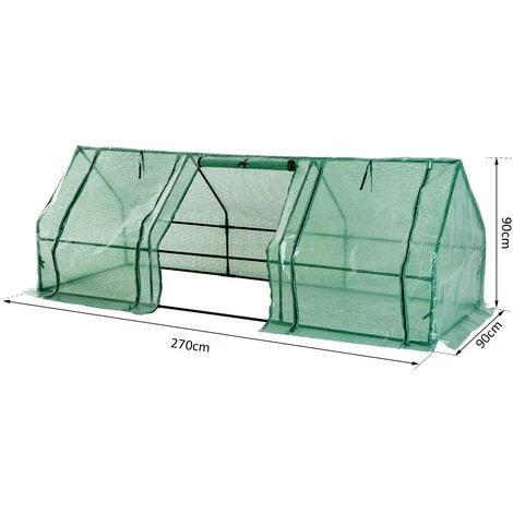 HOMCOM Mini Serre De Jardin 270L X 90l X 90H Cm Acier PE Haute Densité 140 G/m² Anti-UV 3 Fenêtres Avec Zip Enroulables Vert - Vert 5 HOMCOM Mini Serre De Jardin 270L X 90l X 90H Cm Acier PE Haute Densité 140 G/m² Anti-UV 3 Fenêtres Avec Zip Enroulables Vert - Vert – Image 3