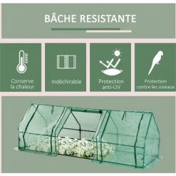 HOMCOM Mini Serre De Jardin 270L X 90l X 90H Cm Acier PE Haute Densité 140 G/m² Anti-UV 3 Fenêtres Avec Zip Enroulables Vert - Vert 10 HOMCOM Mini Serre De Jardin 270L X 90l X 90H Cm Acier PE Haute Densité 140 G/m² Anti-UV 3 Fenêtres Avec Zip Enroulables Vert - Vert -France HOMCOM Soldes 2022 25006893 4