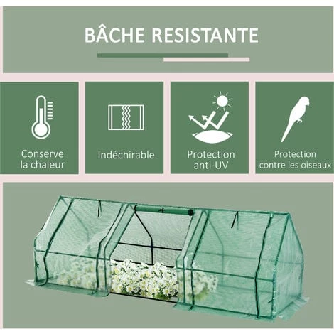 HOMCOM Mini Serre De Jardin 270L X 90l X 90H Cm Acier PE Haute Densité 140 G/m² Anti-UV 3 Fenêtres Avec Zip Enroulables Vert - Vert 6 HOMCOM Mini Serre De Jardin 270L X 90l X 90H Cm Acier PE Haute Densité 140 G/m² Anti-UV 3 Fenêtres Avec Zip Enroulables Vert - Vert – Image 4