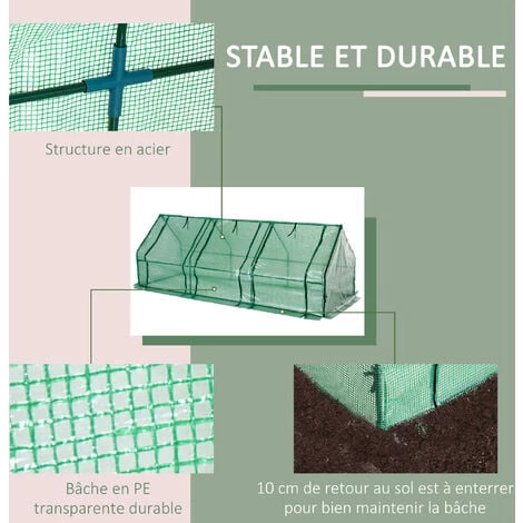 HOMCOM Mini Serre De Jardin 270L X 90l X 90H Cm Acier PE Haute Densité 140 G/m² Anti-UV 3 Fenêtres Avec Zip Enroulables Vert - Vert 7 HOMCOM Mini Serre De Jardin 270L X 90l X 90H Cm Acier PE Haute Densité 140 G/m² Anti-UV 3 Fenêtres Avec Zip Enroulables Vert - Vert – Image 5