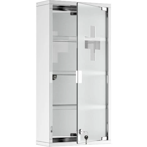 HOMCOM Armoire à Pharmacie 3 étagères 4 Niveaux 30L X 12l X 60H Cm Porte Verre Trempé Symbole Croix Acier Inoxydable Brossé 3 HOMCOM Armoire à Pharmacie 3 étagères 4 Niveaux 30L X 12l X 60H Cm Porte Verre Trempé Symbole Croix Acier Inoxydable Brossé