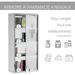 HOMCOM Armoire à Pharmacie 3 étagères 4 Niveaux 30L X 12l X 60H Cm Porte Verre Trempé Symbole Croix Acier Inoxydable Brossé 10 HOMCOM Armoire à Pharmacie 3 étagères 4 Niveaux 30L X 12l X 60H Cm Porte Verre Trempé Symbole Croix Acier Inoxydable Brossé -France HOMCOM Soldes 2022 25006914 4