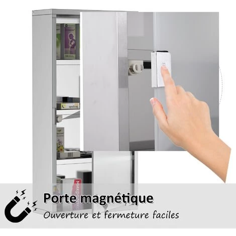 HOMCOM Armoire à Pharmacie 3 étagères 4 Niveaux 30L X 12l X 60H Cm Porte Verre Trempé Symbole Croix Acier Inoxydable Brossé 7 HOMCOM Armoire à Pharmacie 3 étagères 4 Niveaux 30L X 12l X 60H Cm Porte Verre Trempé Symbole Croix Acier Inoxydable Brossé – Image 5