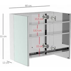 HOMCOM Armoire Miroir Rangement Toilette Salle De Bain Meuble Mural Dim. 60L X 12l X 55H Cm Acier Inox. 9 HOMCOM Armoire Miroir Rangement Toilette Salle De Bain Meuble Mural Dim. 60L X 12l X 55H Cm Acier Inox. -France HOMCOM Soldes 2022 25006917 3