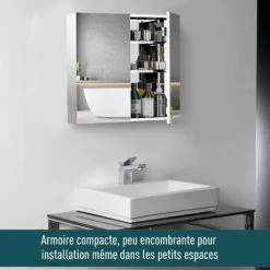 HOMCOM Armoire Miroir Rangement Toilette Salle De Bain Meuble Mural Dim. 60L X 12l X 55H Cm Acier Inox. 10 HOMCOM Armoire Miroir Rangement Toilette Salle De Bain Meuble Mural Dim. 60L X 12l X 55H Cm Acier Inox. -France HOMCOM Soldes 2022 25006917 4