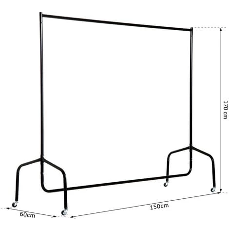 HOMCOM Portant Tringle à Vêtements Acier Charge Max. 140 Kg Dim. 150L X 60l X 170H Cm Noir - Noir 5 HOMCOM Portant Tringle à Vêtements Acier Charge Max. 140 Kg Dim. 150L X 60l X 170H Cm Noir - Noir â Image 3
