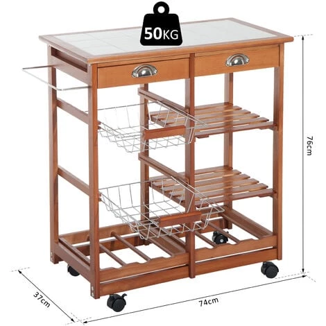 HOMCOM Chariot De Service Desserte à Roulettes Multi-rangements Tiroirs Paniers étagères Range Bouteilles Bois De Pin 5 HOMCOM Chariot De Service Desserte à Roulettes Multi-rangements Tiroirs Paniers étagères Range Bouteilles Bois De Pin – Image 3