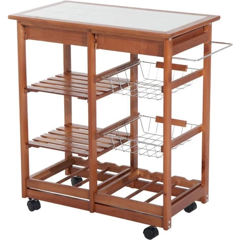 HOMCOM Chariot De Service Desserte à Roulettes Multi-rangements Tiroirs Paniers étagères Range Bouteilles Bois De Pin 6 HOMCOM Chariot De Service Desserte à Roulettes Multi-rangements Tiroirs Paniers étagères Range Bouteilles Bois De Pin – Image 4
