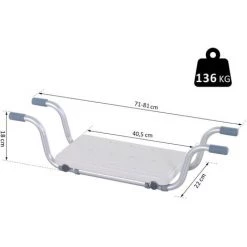 HOMCOM Siège De Baignoire - Siège De Bain Suspendu Réglable - Tabouret De Salle De Bain - Dim. 71-81L X 22l X 18H Cm - Alu. HDPE Blanc -France HOMCOM Soldes 2022 25007015 3
