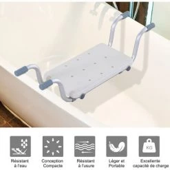 HOMCOM Siège De Baignoire - Siège De Bain Suspendu Réglable - Tabouret De Salle De Bain - Dim. 71-81L X 22l X 18H Cm - Alu. HDPE Blanc -France HOMCOM Soldes 2022 25007015 4