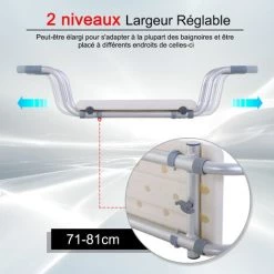 HOMCOM Siège De Baignoire - Siège De Bain Suspendu Réglable - Tabouret De Salle De Bain - Dim. 71-81L X 22l X 18H Cm - Alu. HDPE Blanc -France HOMCOM Soldes 2022 25007015 5