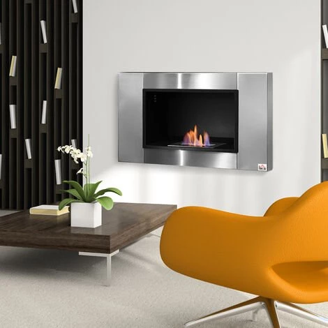 HOMCOM Cheminée Bioéthanol Murale Design Bauhaus 1 Brûleur 1,5 L Couverture 20-25 M² Acier Inox Brossé 4 HOMCOM Cheminée Bioéthanol Murale Design Bauhaus 1 Brûleur 1,5 L Couverture 20-25 M² Acier Inox Brossé – Image 2