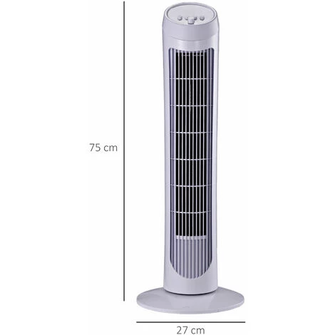 HOMCOM Ventilateur Colonne Tour Oscillant Silencieux 45 W 3 Vitesses 27L X 27l X 75H Cm Blanc - Blanc 5 HOMCOM Ventilateur Colonne Tour Oscillant Silencieux 45 W 3 Vitesses 27L X 27l X 75H Cm Blanc - Blanc – Image 3