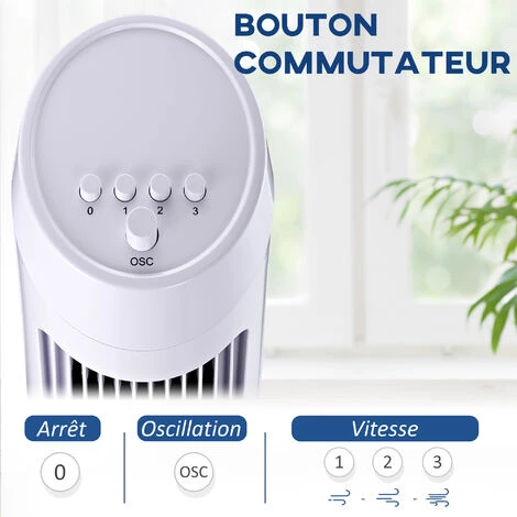 HOMCOM Ventilateur Colonne Tour Oscillant Silencieux 45 W 3 Vitesses 27L X 27l X 75H Cm Blanc - Blanc 7 HOMCOM Ventilateur Colonne Tour Oscillant Silencieux 45 W 3 Vitesses 27L X 27l X 75H Cm Blanc - Blanc – Image 5