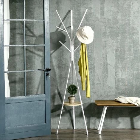 HOMCOM Porte-manteau Trépied Design Contemporain Branches étagère + 9 Patères Dim. 45L X 45l X 180H Cm Métal Gris Clair - Gris 4 HOMCOM Porte-manteau Trépied Design Contemporain Branches étagère + 9 Patères Dim. 45L X 45l X 180H Cm Métal Gris Clair - Gris – Image 2