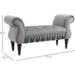 HOMCOM Banc Banquette Capitonnée Design Accoudoirs Courbés Pompons Pieds Bois Hévéa Revêtement Velours Gris - Gris 9 HOMCOM Banc Banquette Capitonnée Design Accoudoirs Courbés Pompons Pieds Bois Hévéa Revêtement Velours Gris - Gris -France HOMCOM Soldes 2022 25007118 3